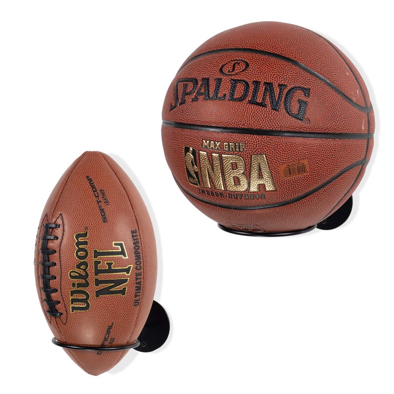 والنيتشر Wallniture Palla Ball تخزين الرف مجموعة من 2 كرة القدم الكرة الطائرة كرة القدم وكرة السلة رف للرجل الكهف وغرفة الأطفال عرض ديكور حامل للتذكارات الرياضية أسود - Image 1